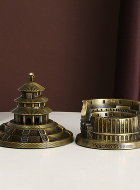 创意地标建筑模型故宫天坛罗马斗兽场金属工艺品书房玄关摆件礼品