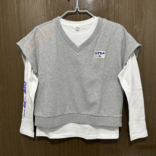 特步儿童正品春秋休闲两件套圆领女童清新运动卫衣678324824497