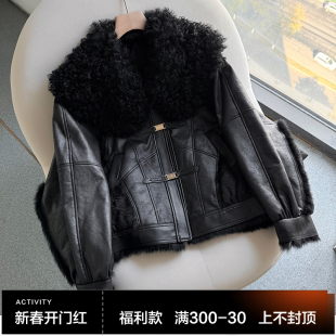 冬季 百搭休闲外套 鹅绒皮草羊毛大翻领轻奢雪兔皮毛一体女宽松阔版