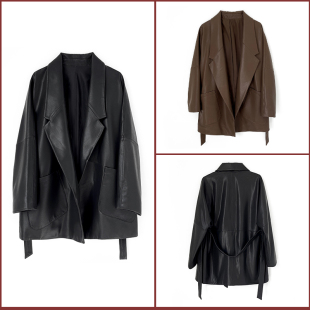 腰带大口袋西装 风衣中长款 大翻领 海宁真皮皮衣绵羊皮外套女装 春季