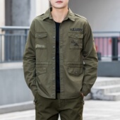 潮流翻领长袖 外套时尚 衬衣男上衣 男登山纯棉工装 户外休闲军绿衬衫