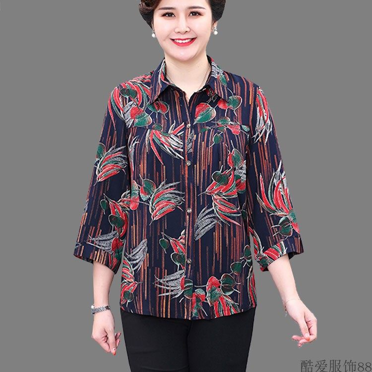 中老年风人造棉衬衣春夏妈妈装