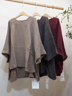 衣牧了然 粗麻手工圆领百搭套头宽松棉麻上衣2410504春款