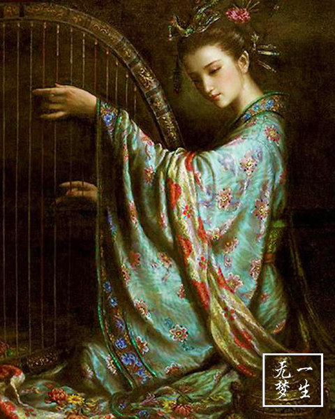 diy钻石画十字绣钻石绣敦煌竖琴美女壁画贴钻画方钻满钻圆钻 新款