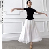 阔腿半身纱裙裤 白色双层雪纺飘逸现代舞中国舞古典舞蹈裤 练功裤 女