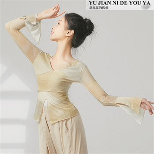 渐变色喇叭袖中国舞古典舞服装身韵舞蹈服练功服上衣女飘逸网纱衣