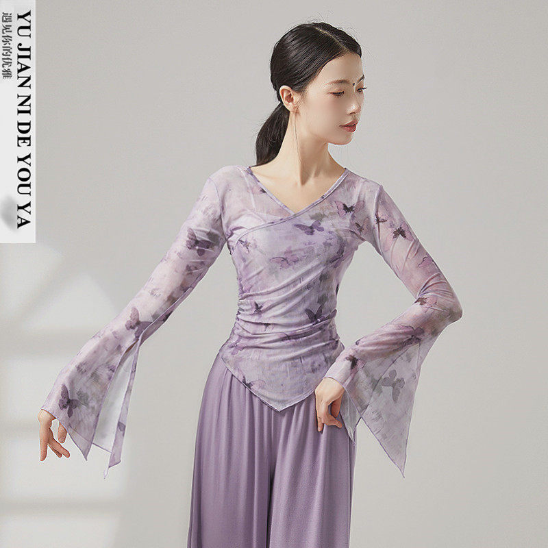 绝美蝴蝶喇叭袖中国舞古典舞蹈服装练功服演出服上衣女飘逸网纱衣,运动/瑜伽/健身/球迷用品,古典舞服,淘宝优惠券,粉丝福利购,淘宝优惠卷