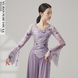 绝美蝴蝶喇叭袖中国舞古典舞蹈服练功服演出服装上衣女飘逸网纱衣