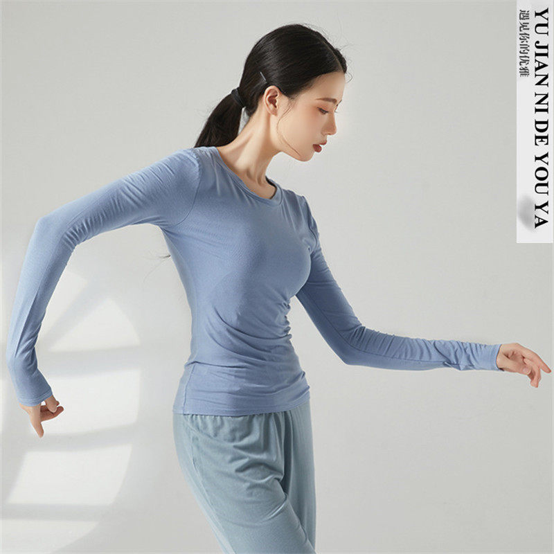 莫代尔圆领长袖形体服现代舞服中国舞古典舞蹈服成人练功服上衣女