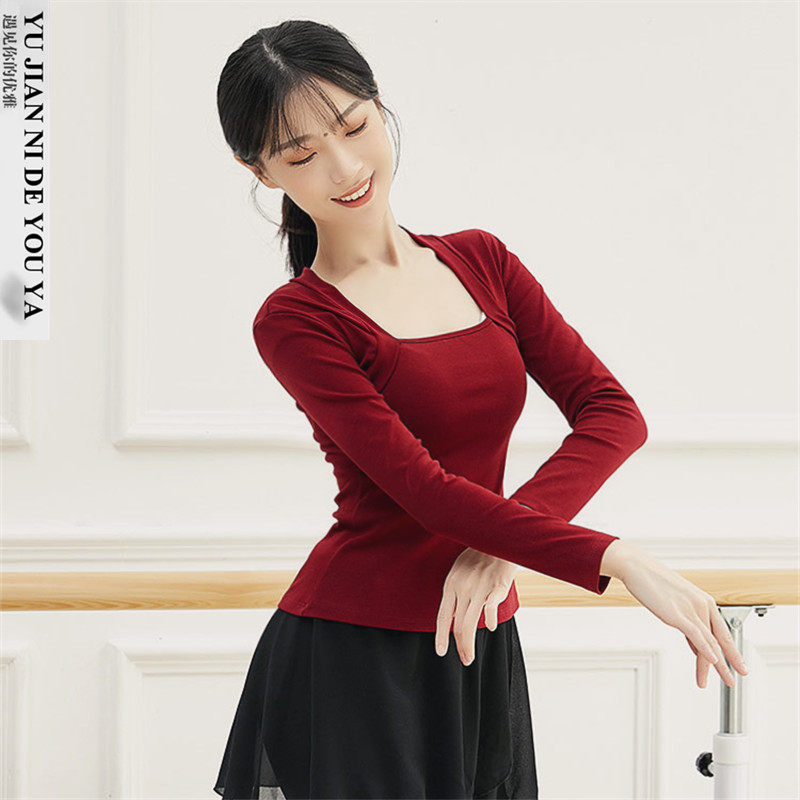 纯棉方领芭蕾形体服现代舞服中国舞古典舞蹈服装成人练功服上衣女