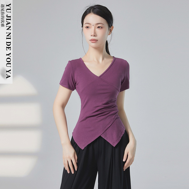 2025新款交叉v领不规则形体服中国现代舞蹈服成人练功服上衣女款
