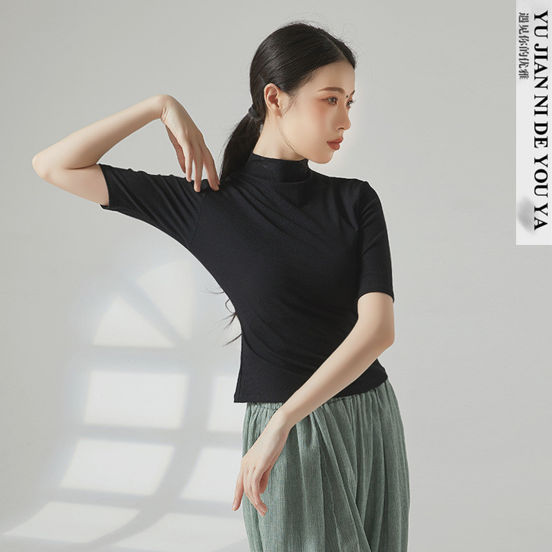 2025新款日常可穿黑色半高领形体服现代舞蹈服成人练功服上衣女款