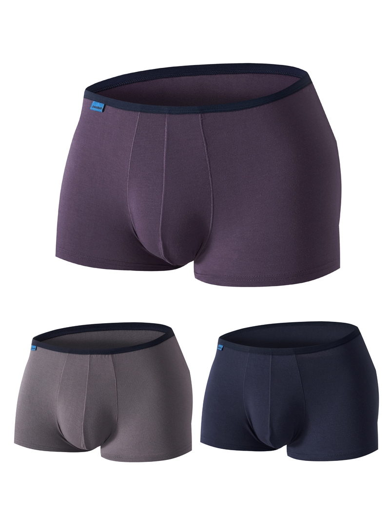 健将经典男士平角内裤竹纤维细边中腰弹性纯色立体u凸男平角内裤