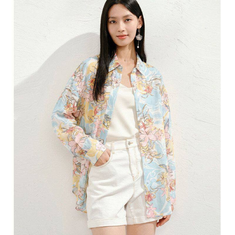 恋小维度假田园风温柔花卉衬衫女26夏长袖宽松亚麻休闲上衣