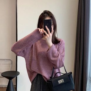 2025秋美炸超仙显白亮片慵懒纯色薄款 女 宽松羊毛轻奢马海毛针织衫