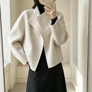 现货 一粒扣河流领毛呢大衣浪漫毛呢小个子友好外套女秋季