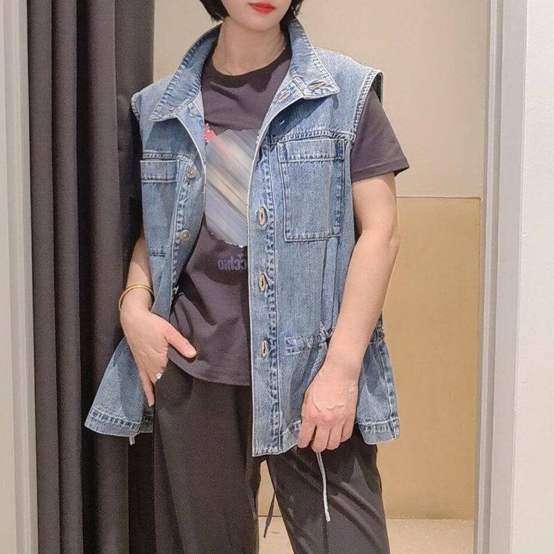 现货 复古做旧牛仔马甲女2026春季宽松显瘦无袖背心外套外穿上衣