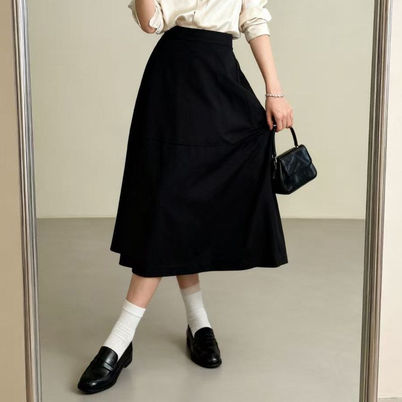 现货 CS女装标准版型棉质中长裙黑色显瘦遮胯百搭半身裙冬季新品