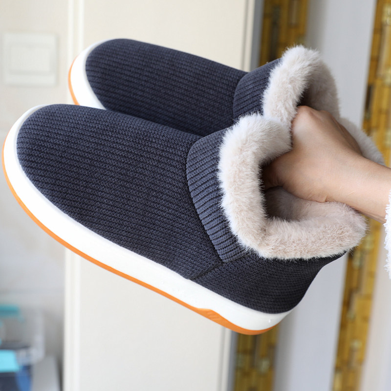 星之月厚底外穿棉鞋男士高帮全包跟毛绒拖鞋居家毛毛鞋加厚保暖鞋
