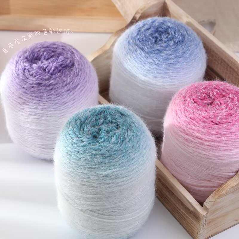 长段染彩色渐变羊毛线轻岚蛋糕绒