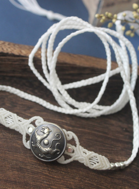 原创四大神兽白虎抹额额饰编织复古风国风白色护额头带