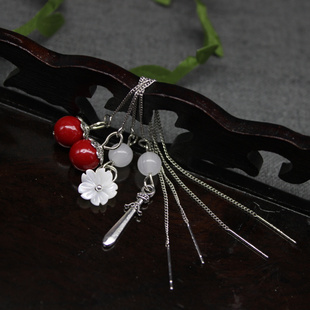 天官太子谢怜悦神花冠武神赐福芳心剑珊瑚红珠水滴耳线耳环耳坠