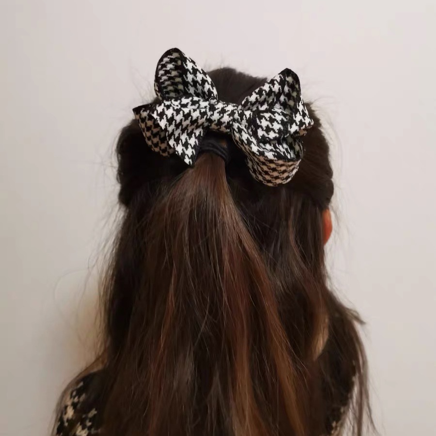 女宝宝黑白格子儿童发饰手工定制