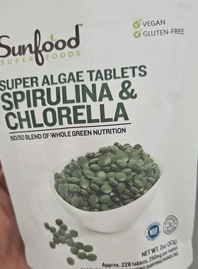 Sunfood藻类片螺旋藻和小球藻250mg约228片57g 叶绿素 Chlorella