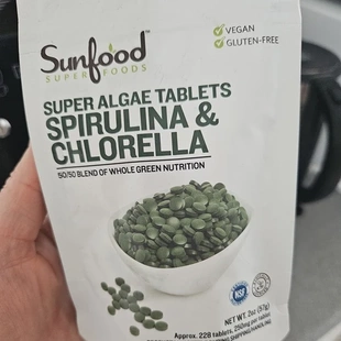 Sunfood藻类片螺旋藻和小球藻250mg约228片57g 叶绿素 Chlorella