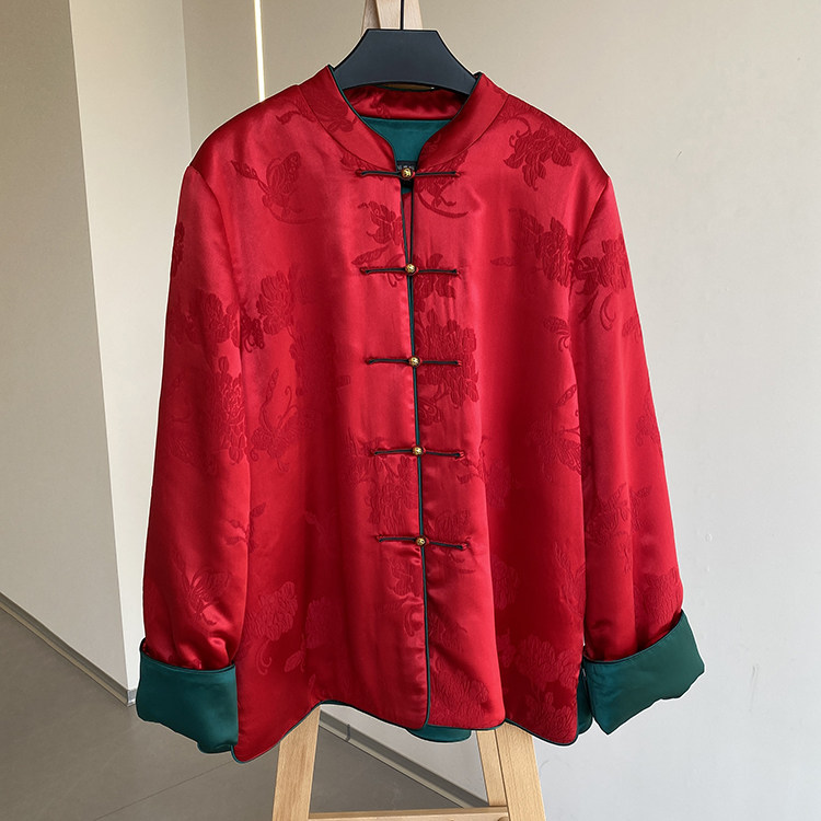 新年拜年服 新中式国风 真丝冠乐绉提花夹棉外套 宽松小廓形棉服