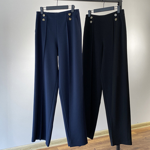 超显双腿修长笔直 优雅百搭 重磅醋酸不易皱高腰直筒阔腿长裤西裤