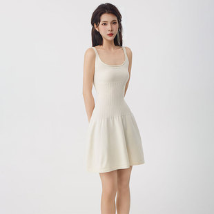 高腰显瘦裙子 新款 MEANDSTARB白色肌理感无袖 针织吊带连衣裙女夏季