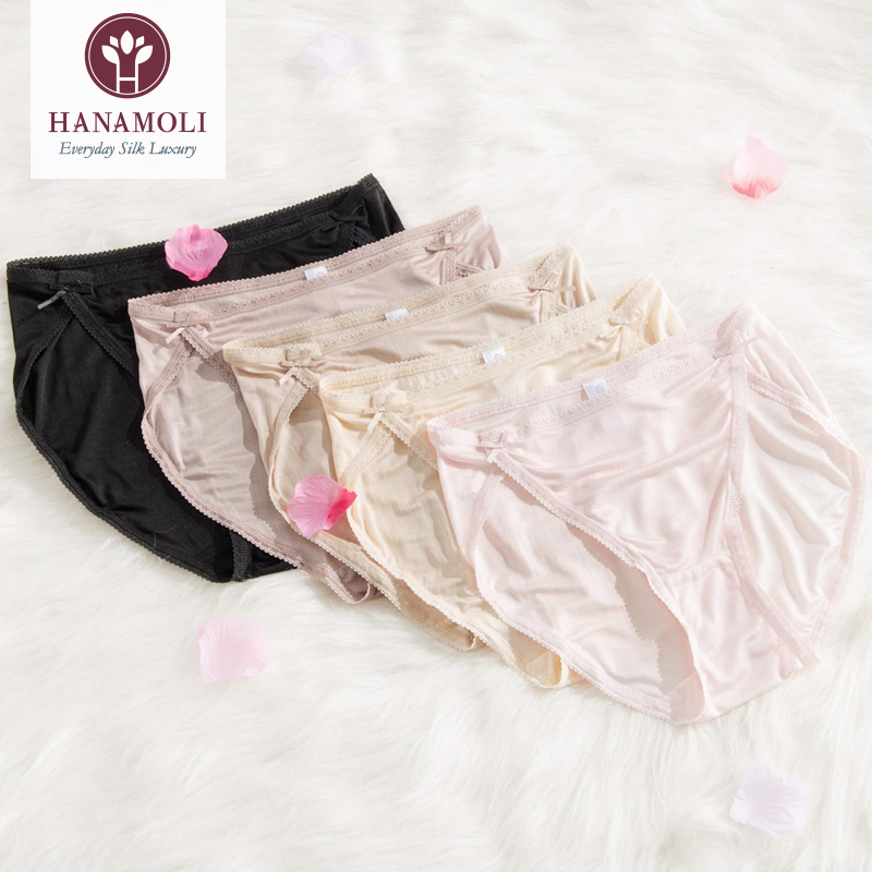 HANAMOLI内裤女桑蚕丝真丝透气蝴蝶结纯色春夏居家舒适薄款三角裤