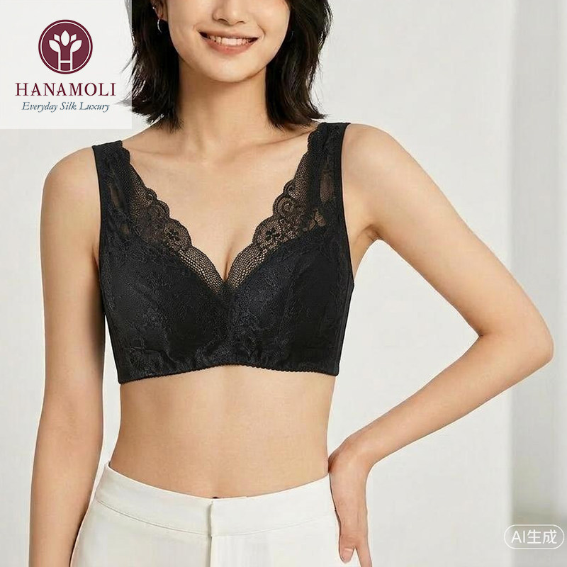 HANAMOLI胸罩女聚拢内衣桑蚕丝真丝宽肩带塑身文胸薄款无钢圈胸罩