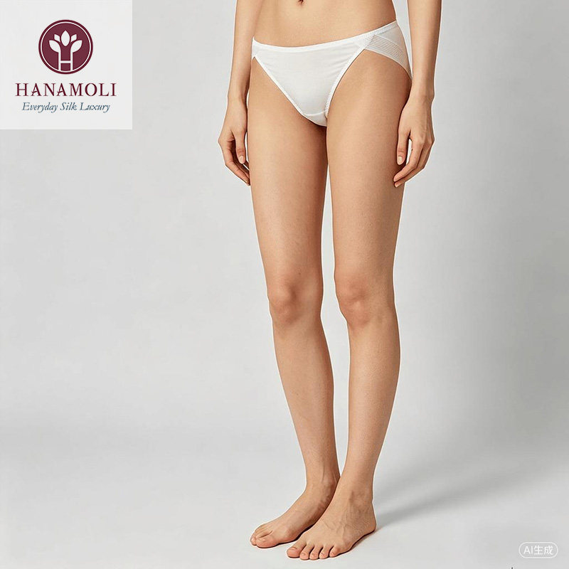 HANAMOLI真丝内裤女中腰桑蚕丝蕾丝裤女士超薄透视网纱透明三角裤