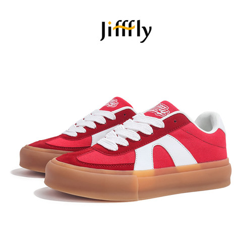 Jifffly红色德训鞋女2025新款秋冬增高厚底复古学生板鞋百搭通勤