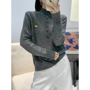 100纯羊毛宽松刺绣针织衫打底女南瓜毛衣花纱羊绒秋冬欧货半高领