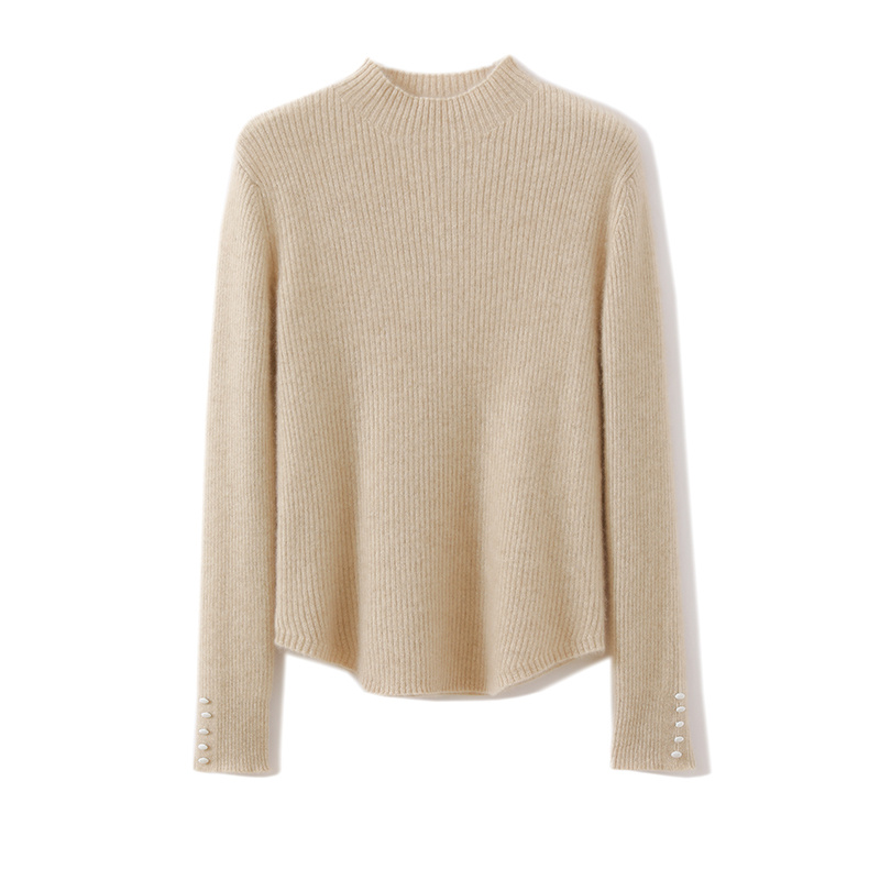 秋冬新款100%纯羊毛衫女半高套头