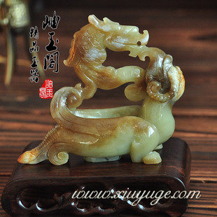 【岫玉阁】天然河磨玉黄白老玉籽料◇古玩摆件 玉羊龙尊|证书0978