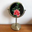 文化创意梳妆镜双面化妆镜立体浮雕陶瓷画台式 镜可360度旋转摆件