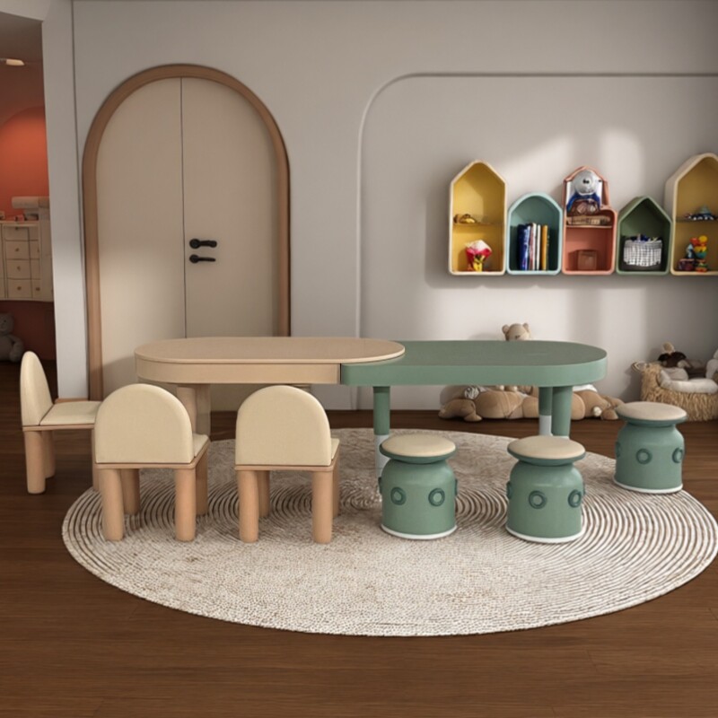 简约儿童手工桌餐桌学习桌椅套装实木学习桌椅组合儿童区童趣餐桌