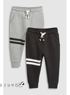 现货 NEXT英国男宝男童装秋冬黑色灰色条纹加绒长裤运动裤2条装