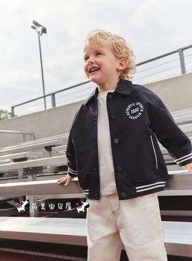 NEXT英国男童装正品26春男宝深蓝色徽章英伦学院风飞行员夹克外套