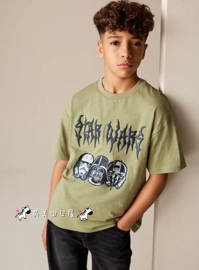 NEXT英国男童装正品26夏男大童绿色卡通星球大战字母纯棉短袖T恤