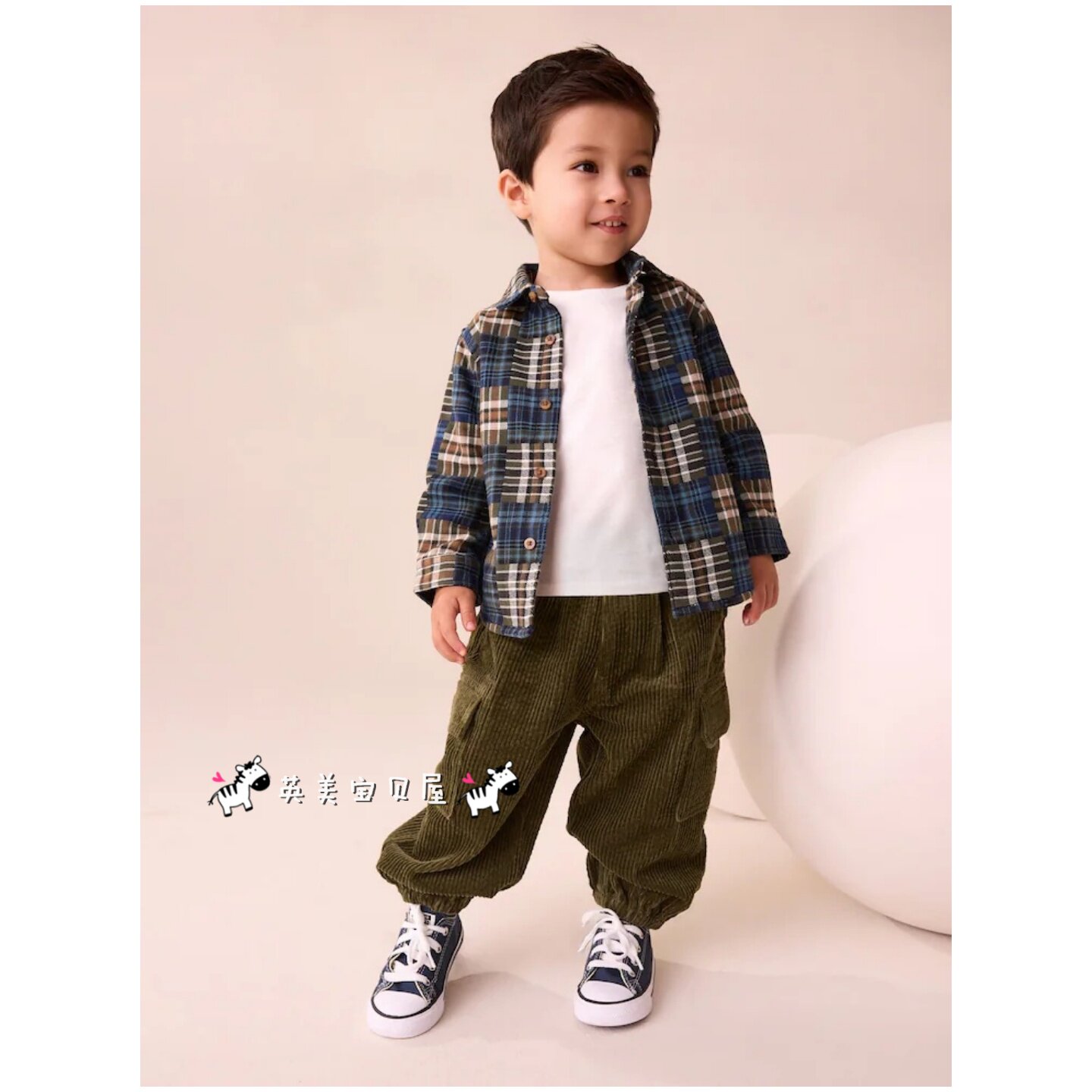 NEXT英国男童装格子拼接衬衣衬衫