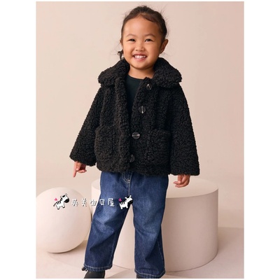 NEXT英国女童装黑色羊羔绒外套
