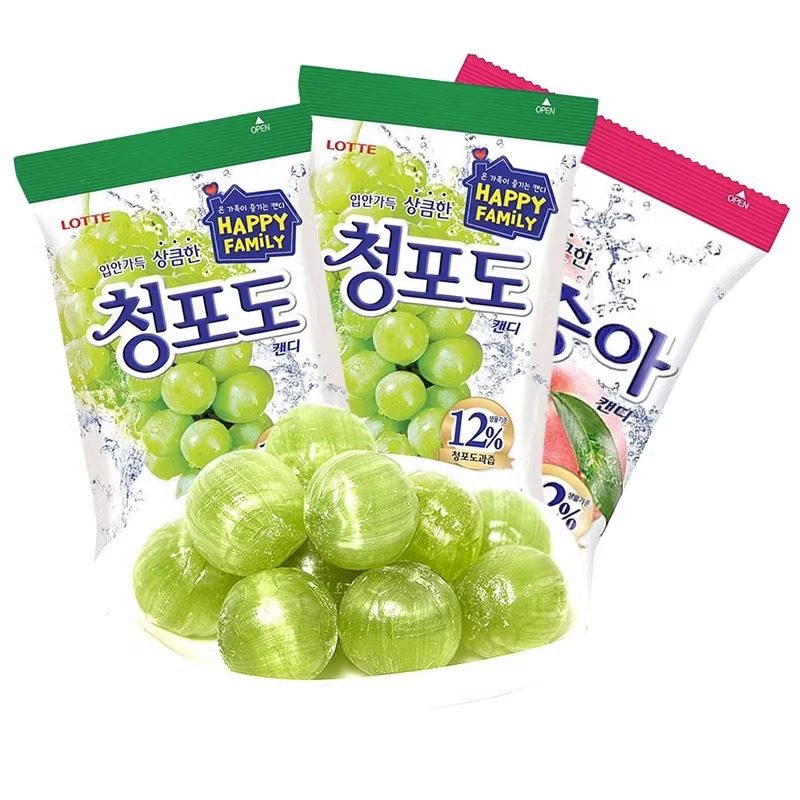 【韩剧同款】韩国乐天青葡萄味硬糖153g袋水蜜桃味水果糖休闲零食