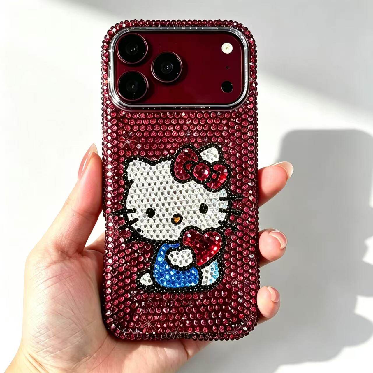 新款iPhone18promax勃艮第红款奢华水钻手机壳1716可爱卡通保护套