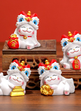 可爱国潮醒狮招财猫摆件