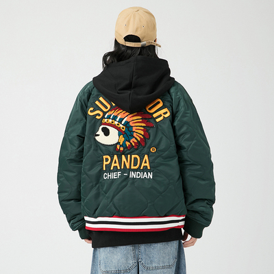 印第安熊猫棒球服刺绣夹克